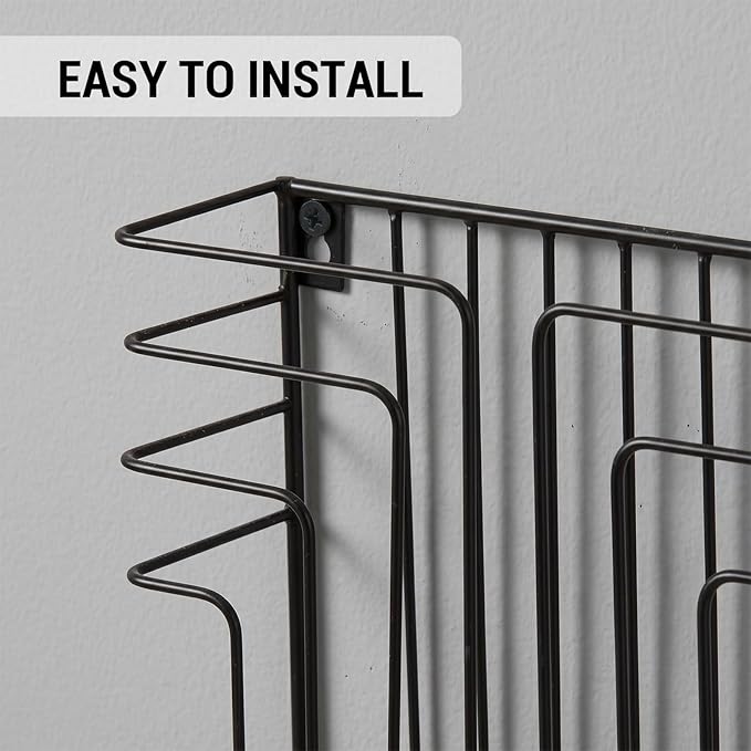 MyGift Modern Design Black Metal Wire Wall Mounted Magazine and File Folder Holder Organizer Rack