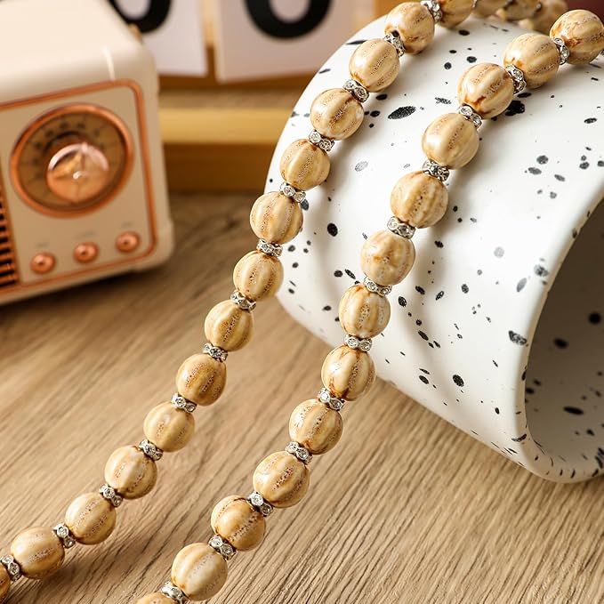50in Handcrafted Ceramics Beads Garland with Tassels Farmhouse Rustic Ceramic Prayer Bead String Wall Hanging Accent for Boho Home Festival Decor Beige Bead