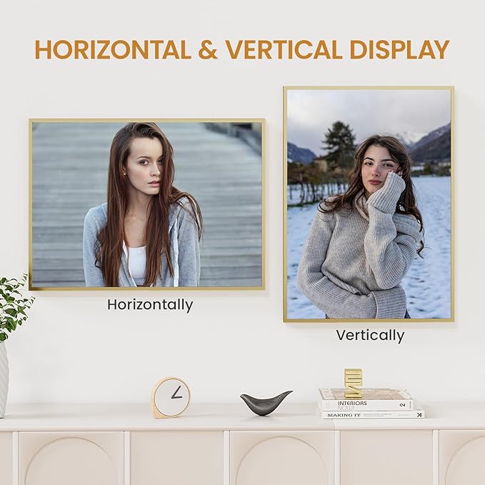 16x22 Aluminum Metal Picture Frame,Tempered Glass Gold Photo Frame 16x22 for Family Photo,Posters,Art,Document to Wall Mount Horizontally or Vertically