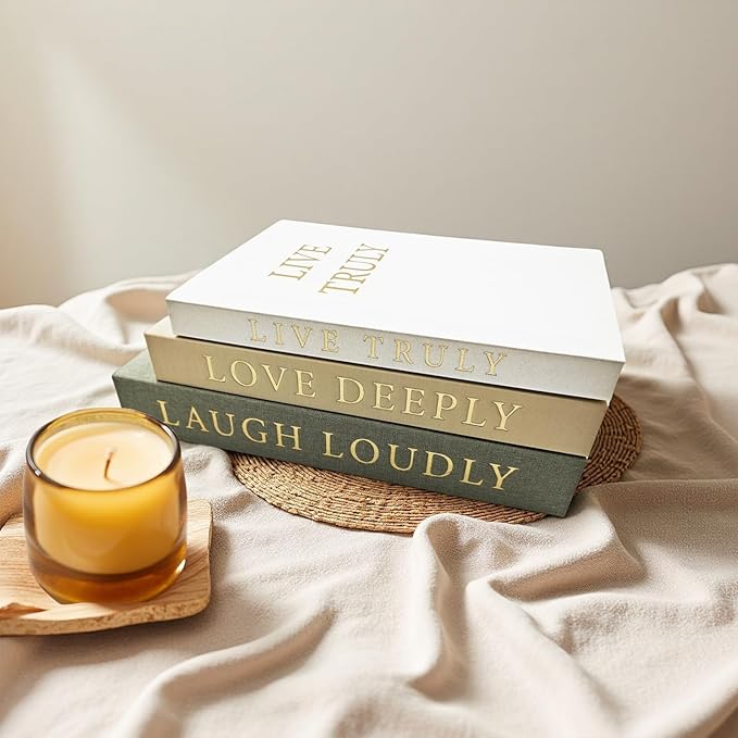 Aesthetic Decorative Books, Set of 3 Linen Fake Book Boxes, Faux Book Decor for Coffee Table, Bookshelf, Entryway Tables