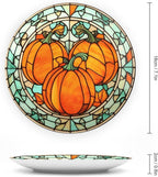Thanksgiving Decorative Plates for Home Decor, Stained Glass Watercolor Pumpkin Decor Tray for Table Display, Ceramic Dinner Plate W/ Stand, Living Room Dining Room Decor, Housewarming Gifts, 7 Inch