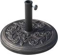 18" 20 Lbs Round Resin Umbrella Base Stand with Decorative Rose Floral Pattern & Easy Setup, Antique Bronze