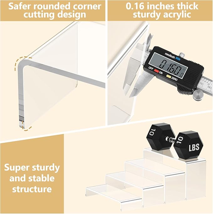 8 Pcs Large Acrylic Display Risers (7" L~9" L), Sturdy Rectangular Dessert Stands, Perfume Shelf Organizer, Clear Riser Stands, Display Shelves for Cupcake, Perfume, Figure, Collection, Decoration.