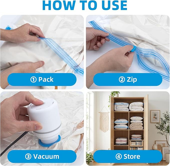 Vacuum Storage Bags with Electric Pump, Vacuum Seal Bags, Space Saver Compression Bags for Clothing, Pillows, Blanket, Bedding Comforters, Travel Lugggage, 10 Combo