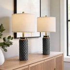 USumkky 24" Modern Ceramic Black Bedside Lamp Set of 2 Table Lamp for Bedroom Decor Farmhouse Table Lamp for Living Room Office Dorm