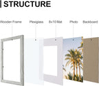 Vittanly 11x14 Picture Frames Set of 9, Shatter Resistant Plexiglass, Display 8x10 Pictures with Mat or 11x14 without Mat, Photo Frames for Wall or Tabletop, Engineered Wood, Grey