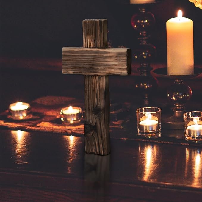 Christian Wood Cross Wall Decor - Minimally Primitive Wood with Textured Style Wooden Wall Hanging Cross Farmhouse Vintage Retro Home Decer (Minimalist Style)