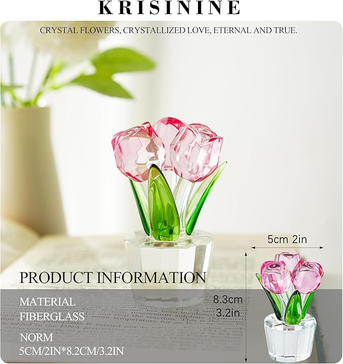 3.2 * 2in Crystal Pink Rose Flower Figurine Romantic Gifts for Wife Girlfriend Mom on Birthday Wedding Home Decorations