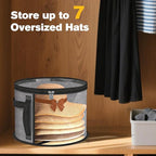 Extra Large Clear Hat Organizer for Travel and Wardrobe, Holds up to 7 Hats, Large Capacity Cowboy Hat Organizer, Oxford Cloth with Carrying Handle, Unisex Hat Box (Gray)