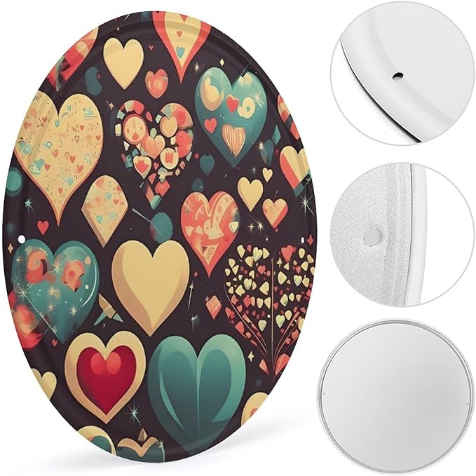 Wall Picture, with Heart Crush Flower Printed Circular Iron Hanging Picture,Wall Art Decor,Home for Bedroom Living Room Bathroom Decor,Iron Painting 11.8X11.8 in