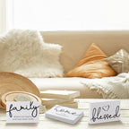 Jetec 3 Pcs Family Home Blessed Rustic Wood Sign Mini Wood Decorative Farmhouse Woodworks Table Shelves Decorations Sign for Bedroom Kitchen Living Room Table Decor(White,4.25 x 2.76 x 0.59 in)