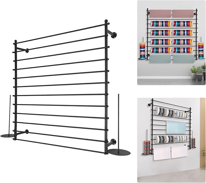 12-Tier Wall Mounted Scarf Rack, Scarf Display Rack, Towels Storage Hanger, Commercial Hijab Scarf Holder Organizer Space Saving for Retail Stores, Boutiques, Home (Black, 47in Width)