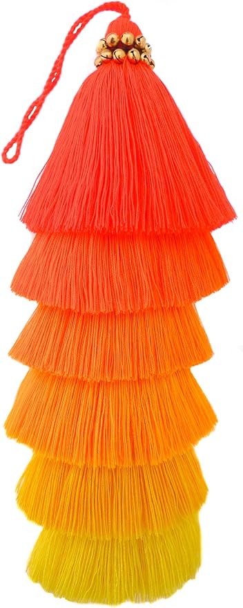 Tassellini Multi-Colored Layered Large Cotton Tassel with Hanging Loop for Furniture Décor, Home or Handbag Accessory (Red)