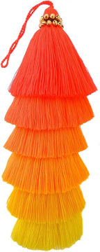Tassellini Multi-Colored Layered Large Cotton Tassel with Hanging Loop for Furniture Décor, Home or Handbag Accessory (Red)
