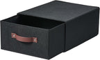 Closet Drawer Organizer Stackable Fabric Storage Boxes Bins Baskets with Lid PU Leather Handles Foldable Washable Cotton Linen Wardrobe Shelf Clothes Towels Container (Black, Large)