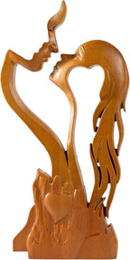 BGCOPPER Wooden Kissing Couple Ornament, Abstract Couple Portrait Sculpture Romantic Love Statue Decor Gift for Women Anniversary Valentine Wedding - 14 Inch