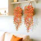 Fake Fall Hanging Flowers Artificial for Outdoor Decoration, 2 PCS Autumn Silk Faux Flowers Morning Glory with Eucalyptus Leaves, Realistic Hanging Plants for Wedding Home Office Garden Decor, Mix