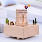 Natural Solid Wood Handcrafted Beech Wooden, Musical FigureTotoro/Carousel/Fairy/Ballerina Figurine,Rotating Hand Crank Mechanism Music Box,Musical Decorations (Arc de Triomphe)