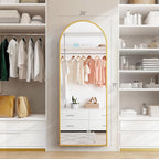 DUMOS 70.4"x25.6" Arched Full Length Mirror with Stand, Floor Body Mirror Shatter-proorf Nano Glass with Aluminum Frame, Free Standing or Hanging Leaning Modern Simple Home Decor, Gold