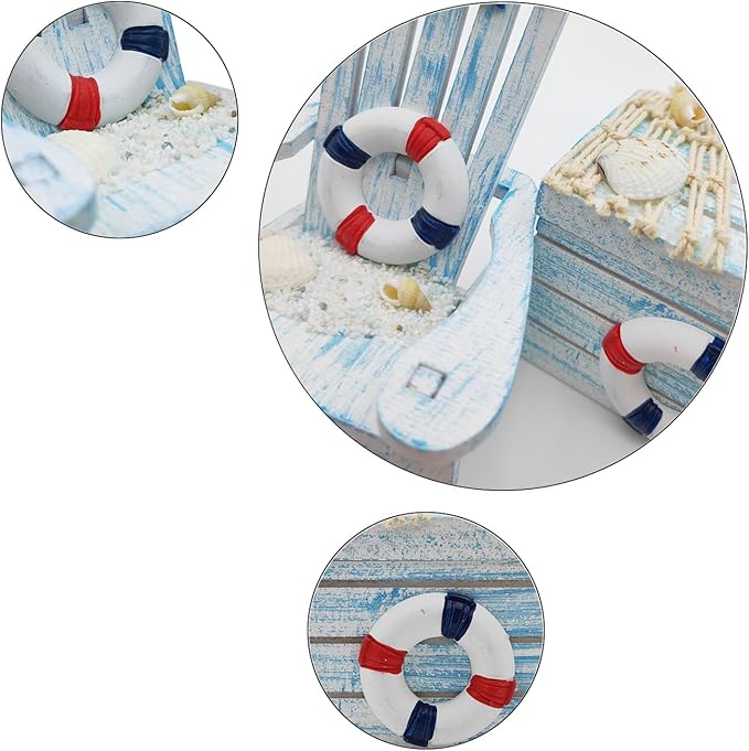 2 Pack Wooden Handmade Mini Chair Box Beach Decor Nautical Theme Decoration for Home Office Desk (Life Ring)