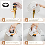 ONEWISH Touch Table Lamp for Bedroom, 3-Way Dimmable Gold Bedside Lamps for Nightstand with Fabric Shade, Desk Lamp for Kids Reading, Home Office