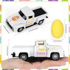 Easter Metal Truck with Yellow Eggs Easter Party Decors Easters Gifts Basket Stuffers Farmhouse Vintage White Metal Truck Decor Vintage Collectible Car for Desk Bookshelf