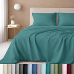 California Design Den 100% Cotton Sheets Full Size Set - Luxury 600 Thread Count Sateen, Cooling Sheet Sets Full Size Bed with Deep Pockets, Hotel Quality Bedding - Teal Bed Sheets