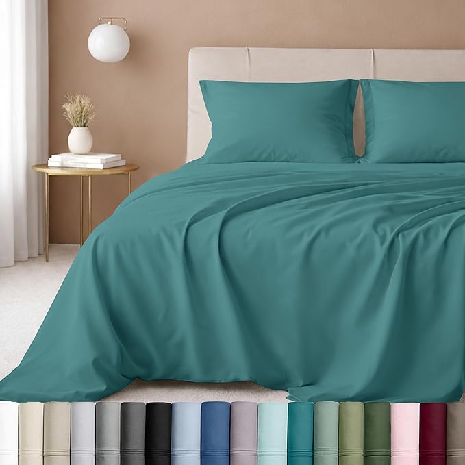 California Design Den 100% Cotton Sheets Full Size Set - Luxury 600 Thread Count Sateen, Cooling Sheet Sets Full Size Bed with Deep Pockets, Hotel Quality Bedding - Teal Bed Sheets