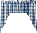 Park Designs China Blue Buffalo Check Swag Pair | Cotton Light Filtering Window Valance Curtains | Rod Pocket Farmhouse Drapes for Kitchen Dining Living Room Country Decor | 72" x 36"