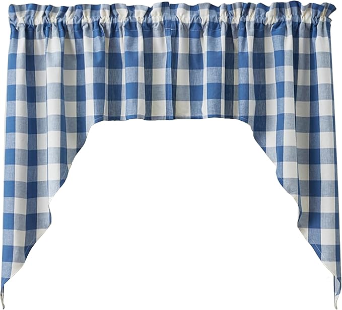 Park Designs China Blue Buffalo Check Swag Pair | Cotton Light Filtering Window Valance Curtains | Rod Pocket Farmhouse Drapes for Kitchen Dining Living Room Country Decor | 72" x 36"