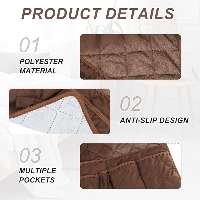 uxcell 2 Pcs Recliner Armchair Caddy, Couch Armrest Organizer with 14 Pockets for Bedside Sofa Remote Control Holder Magazine Phone Book Glasses (Brown, 20" x 7" x 9")
