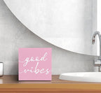 SRADMO Botanical Eucalyptus Leaves Wood Box Sign Desk Decor, Rustic Eucalyptus Leaves Wooden Block Box Sign Decoration For Home Office Shelf Table Decor (Pink)