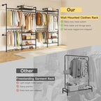 ONBRILL H4 Wall Mounted Closet System, Expandable Industrial Pipe Clothes Rack Clothing Rack for Hanging Clothes, Heavy Duty Closet Organizers and Storage in Wardrobe Closet