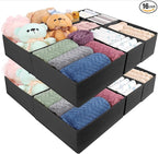 Drawer Organizer Clothes, 16 Pack Dresser Organizer Bins, Foldable Closet Organizers and Storage Fabric Dresser Bins, Shallow Drawer Dividers for Clothing, Underwears, Socks, Tie