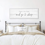 Give It to God and Go to Sleep Sign Framed Large 41''×15'' Above Bed Wall Decor for Bedroom Farmhouse Wall Decor Guest Room Decor Rustic Master Bedroom Wall Decoration Wood Wall Art (white frame)