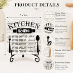 Rustic Wood Plaque with Stand - Kitchen Decor - Kitchen Rules Wood Sign - Idea Wooden Decor for Home Living Room Dining Room Shelf Table Decoration (31)