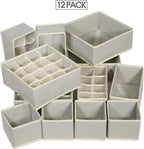 12 Pack Foldable Drawer Organizer Dividers Cloth Storage Box Closet Dresser Organizer Cube Fabric Containers Basket Bins for Underwear Bras Socks Panties Lingeries Nursery Baby Clothes Gray