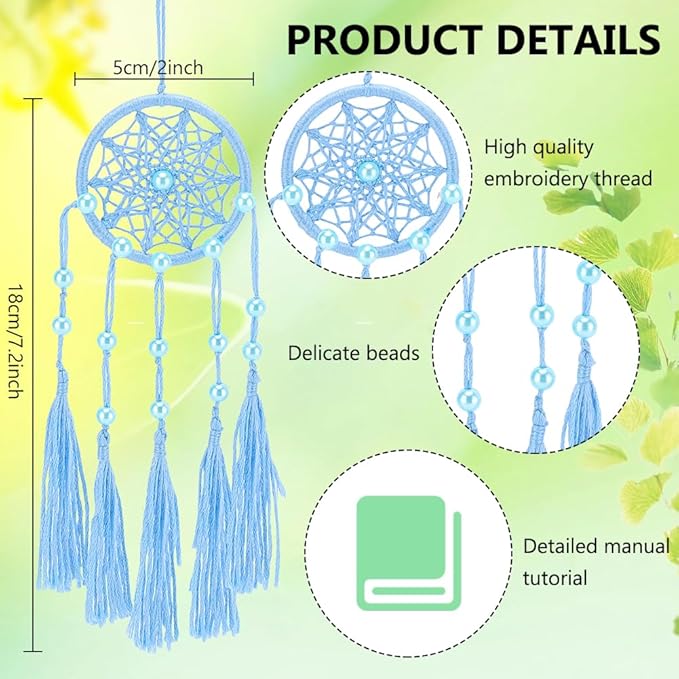 INFUNLY 12 Sets DIY Colorful Mini Dream Catcher Kit with Instruction Small Dream Catcher Kit for Starters Boho Handmade Dreamcatcher Making Set for Adults for Bag Pendant Wall Hanging Home Car Decor
