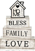 Yuntau 4 Pcs Farmhouse Wooden Tabletop Decor Sweet Home Tiered Tray Decor Rustic Retro Wood Bless Family Love Block Sign Gift Neutral Centerpiece Farmhouse Table Sign for Home Shelf Mantle