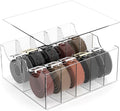 Large Acrylic Belt Organizer, Clear 10 Compartments Storage with Dust Cover, Display Holder