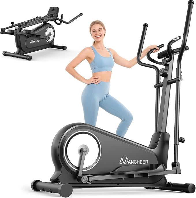 Elliptical Exercise Machine, ANCHEER Elliptical Machine 550Lbs Max Weight, Ultra-Silent Foldable Elliptical Machine, Exercise Equipment for Home Gym,16 Resistance Levels & Pulse Rate Grips