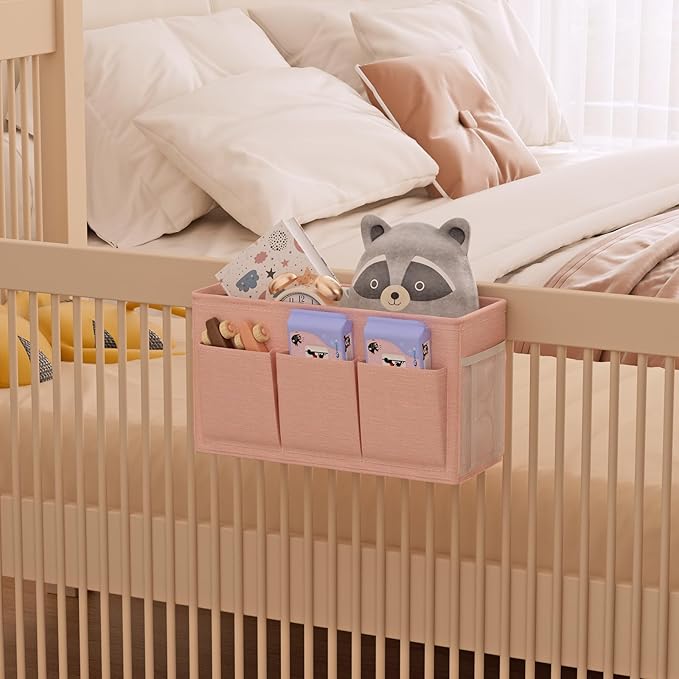 Edudif Dual-purpose Bedside Caddy Bedside Organizer, Bed Caddy with 6 Pockets, Versatile Bedside Storage Solution Magazine Remotes holder, ideal for Home, Dorm, Hospital, Crib Bed