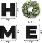 Pinkpum Wood Home Sign with Artificial Eucalyptus Wreath for O, Hanging Farmhouse Wall House Decor Wood Letters for Wall Art Rustic Home Decor, Wall Decor for Living Room Kitchen Entryway (Black)