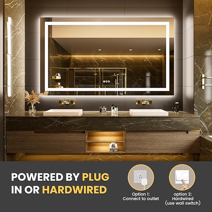 LOAAO 68"x36" LED Bathroom Mirror with Lights, Anti-Fog, Dimmable, Backlit + Front Lit, Lighted Bathroom Vanity Mirror for Wall, Memory Function