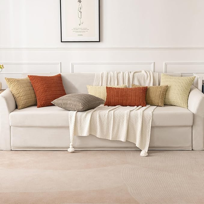 MIULEE Pack of 2 Corduroy Decorative Lumbar Throw Pillow Covers 24x14 Inch Soft Boho Striped Pillow Covers Modern Farmhouse Home Decor for Sofa Living Room Couch Bed Light Brown