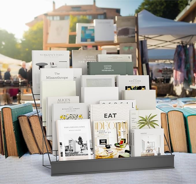 6-Tier 30" Wide Metal Magazine Holders,Wire Countertop Rack with Sign Channel,Retail Book Brochure Magazine Display Stand Literature Greeting CD Card Rack for Book Signing,Vendor Booth