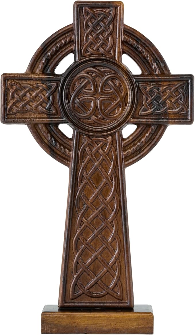 DAICAT - Hand-carved Wooden Celtics Wall Cross, 10 Inch Celtic Cross for Home Decor, Spiritual and Religious Wall Art Décor, Unique Gift for Birthday, (No 4)
