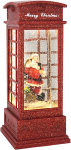 Wondise Snow Globe with Timer, Battery Operated Telephone Booth Snow Globes Spinning Water and Swirling Glitter (Santa)