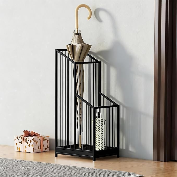 Umbrella Stand with Drip Tray, Black Indoor Umbrella Holder for Entryway, Hotel & Office Entrance, Minimalist Modern Home Decor, Durable & Space-Saving Umbrella Storage Rack