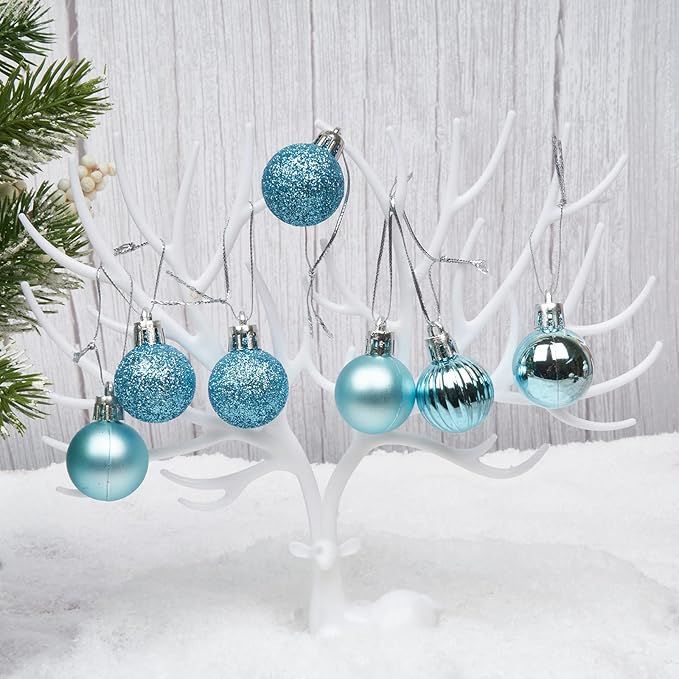 Emopeak 24Pcs Christmas Balls Ornaments for Xmas Christmas Tree - 4 Style Shatterproof Christmas Tree Decorations Hanging Ball for Holiday Wedding Party Decoration (Teal Blue, 1.3"/3.2CM)